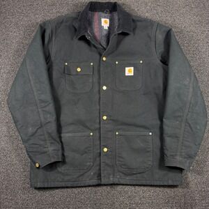 Vintage Carhartt C001 Canvas Chore Coat Mens XLT Black Blanket Lined Barn Jacket